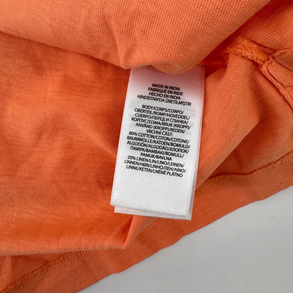 Polo Ralph Lauren Polo Shirt Men 4LT Orange Cotton Linen V-Neck Pocket 9675
